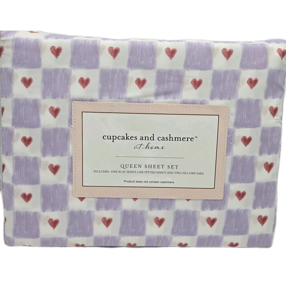 Cupcakes & Cashmere QUEEN Hearts Sheet 4pc Set NEW Purple Pink MICROFIBER Love
